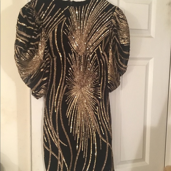 VA VA VOOM VVV BLACK & GOLD SEQUENCES EVENING DRESS. SIZE L/G. - Picture 7 of 9